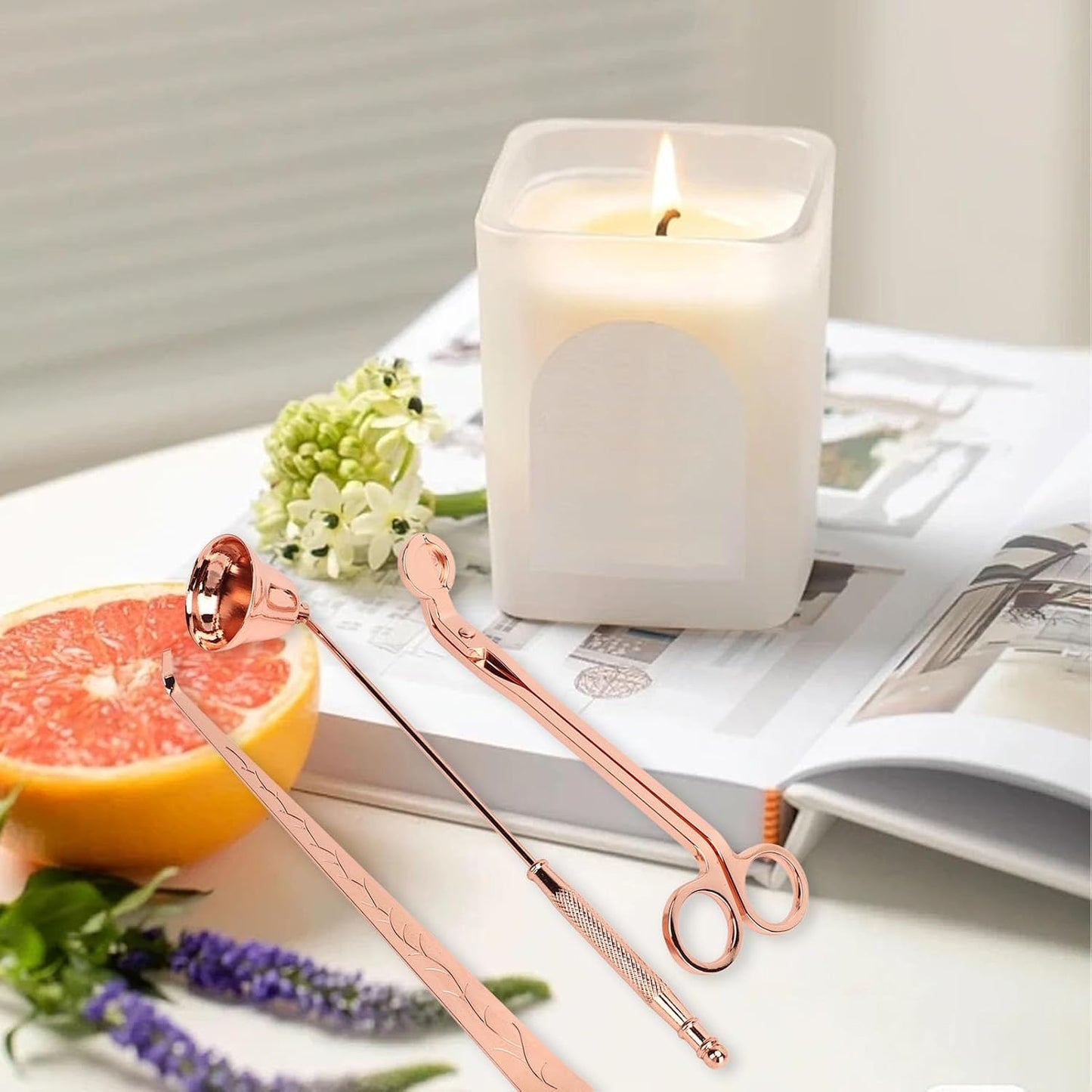 3pcs Candle Wick Trimmer Set, Stainless Steel Candle Accessory Set with Wick Trimmer Snuffer and Dipper, Rose Gold 3 - in - 1 Candle Care Kit for Safe Clean Burning