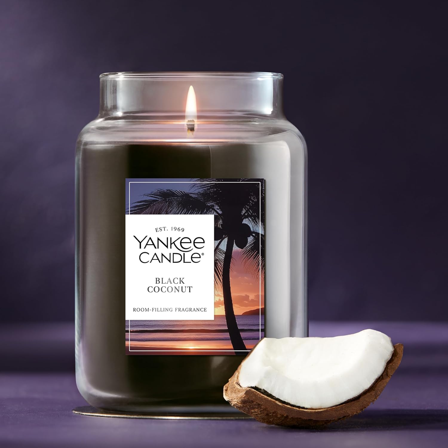 Yankee Candle Black Coconut, Scented Candle, 22oz Large Jar with up to 150 Hour Burn Time, Giftable