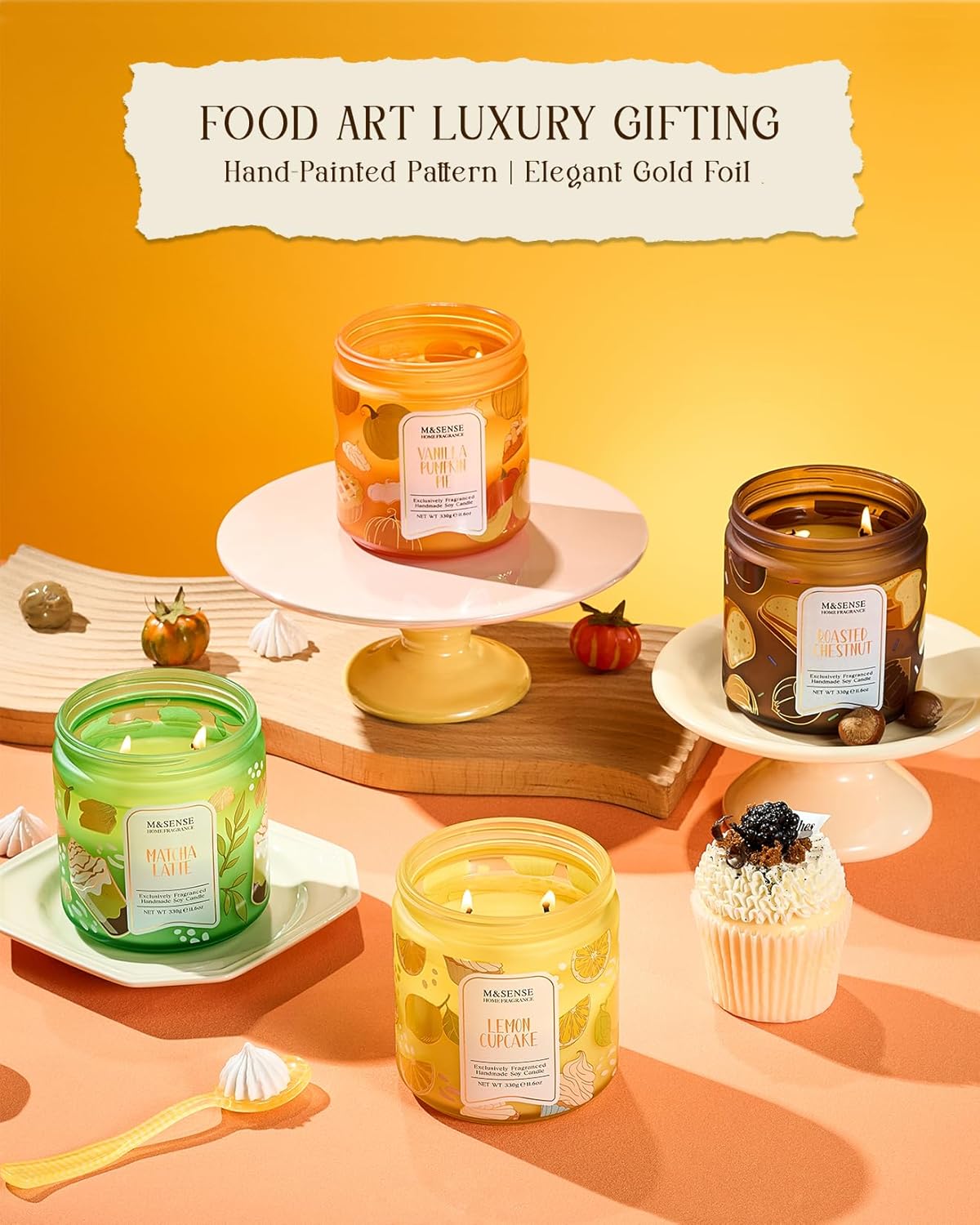 M&SENSE Lemon Vanilla Cupcake Scented Candle, 11.6oz Natural Soy Wax, 70 Hours Long Lasting Clean Burn, Citrus Vanilla Scents for Kitchen Freshness, Candle Gifts for Women Men, Warm Home Decor