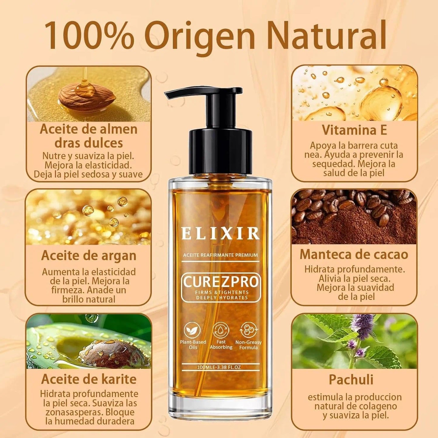 Body Oil - Lightweight Firming & Hydrating Body Oil with Sweet Almond, Argan, Shea, Cocoa Butter & Vitamin E - For Dry, Dull, Mature-Looking Skin - 100ml(1pc)