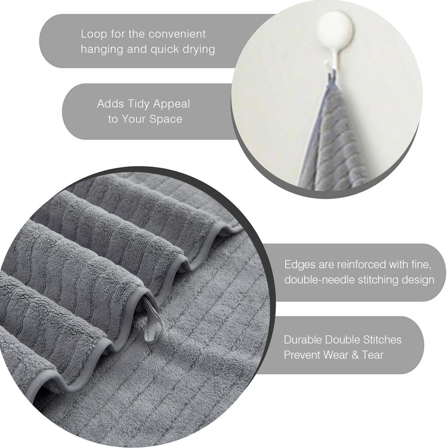 Hailea 18 Piece Family Bath Towel Set Include 6 Bath Towels,6 Hand Towels and 6 Washcloths Soft Bathroom Towel with Hanging Loops,Highly Absorbent Quick Dry Towels Set for Bathroom,Hotel and Spa-Grey