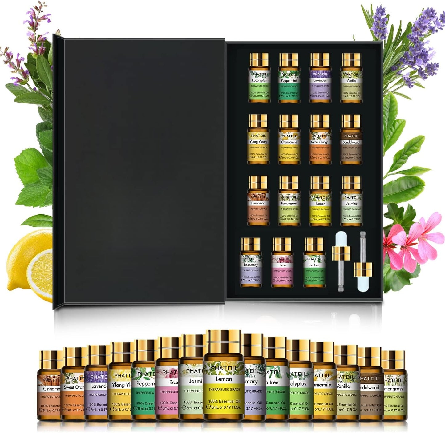 PHATOIL Essential Oils Gift Set 15 x 5ml, Pure Essential Oil Aromatherapy Oil for Skin Care, Hair Care, Bath, Ideal for Humidifier, Diffuser, Relax