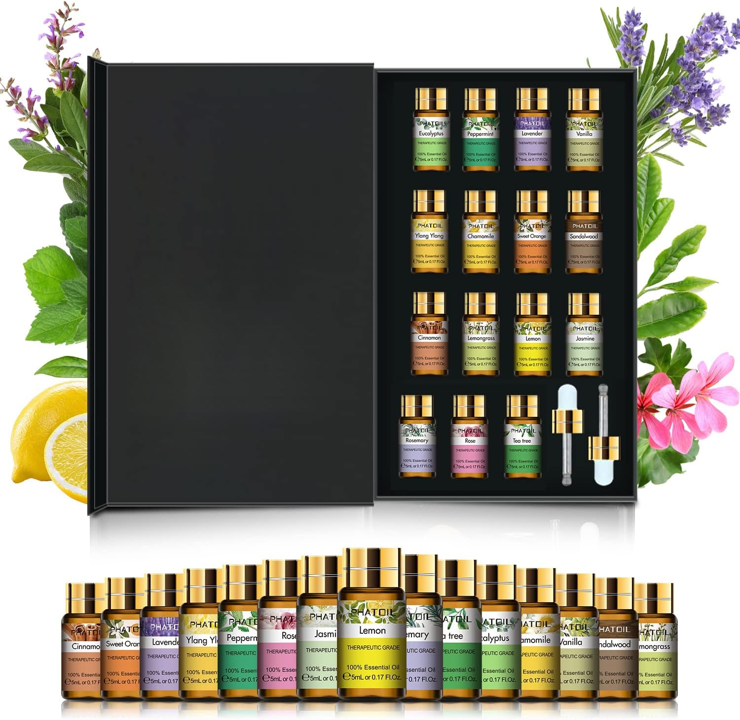 PHATOIL Essential Oils Gift Set 15 x 5ml, Pure Essential Oil Aromatherapy Oil for Skin Care, Hair Care, Bath, Ideal for Humidifier, Diffuser, Relax