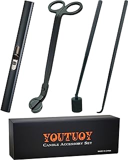 YOUTUOY 4 in1 Candle Accessory Set with Rechargeable Candle Lighter, Candle Wick Trimmer, Candle Wick Snuffer, Candle Wick Dipper, Candle Care Kit (Matte Black)