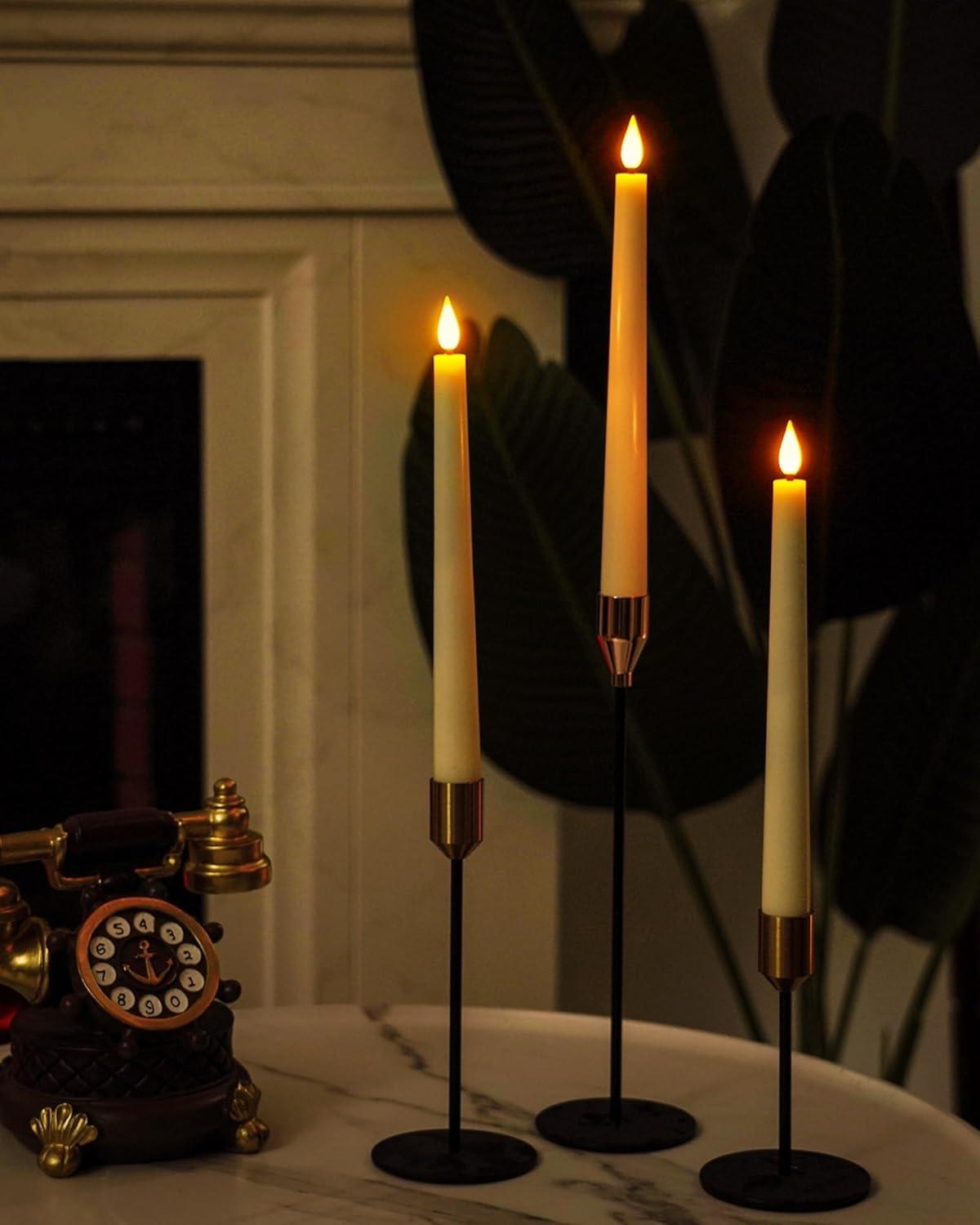 Homemory 12 Pcs Waxy Flameless Taper Candles with Remote, Led Flameless Candlesticks Classic Tall Candle, Flickering Battery Operated Taper Candles for Bedroom, Dining Room, Ivory, 9.6 inches