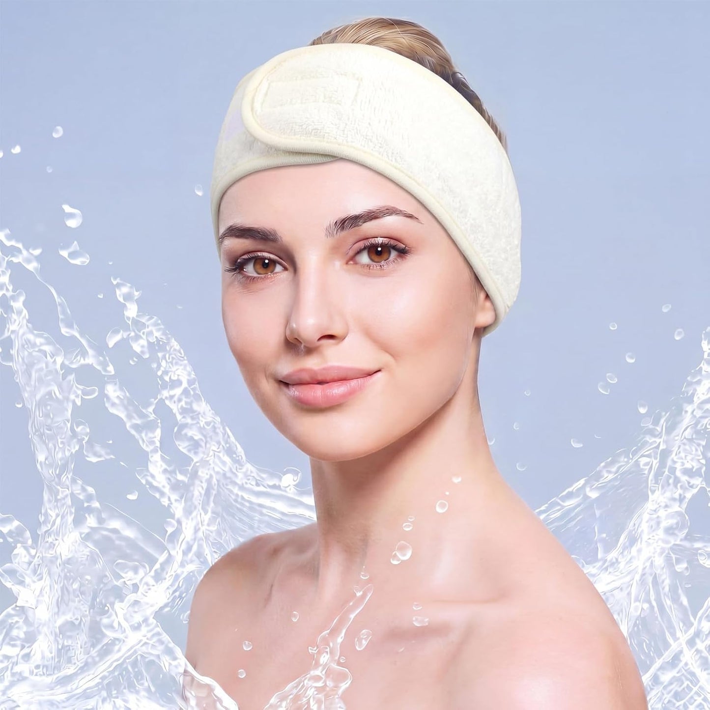 12 Pack Spa Headbands for Washing Face Satin Lined Terry Cloth Makeup Hair Band for Women Adjustable Wrap Facial with Tape for Washing Face Makeup Shower Bath Mask Skincare Sport Yoga(White)