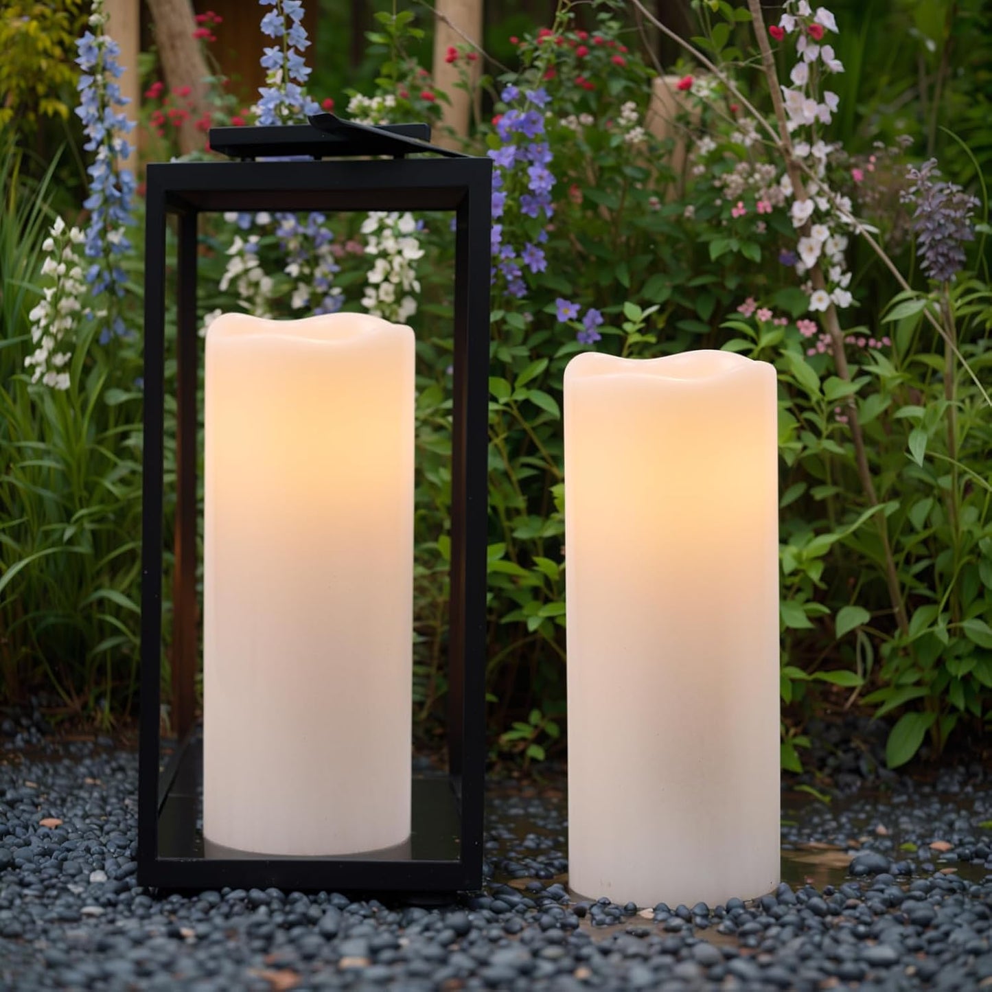 GenSwin Waterproof Large Flameless Candles with Remote for Lanterns, 2 Pack 4" x 10" Battery Operated with Timer, LED Pillar Candles Flickering for Indoor Outdoor Lanterns, Long-Lasting for Decor