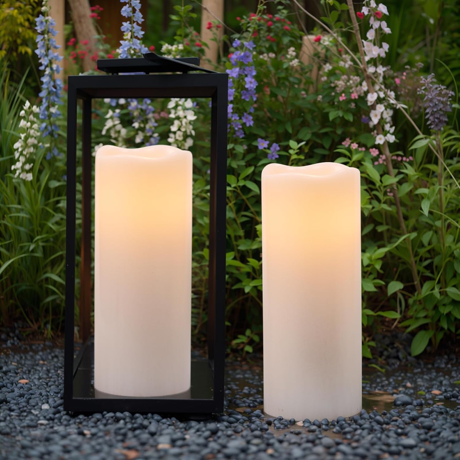 GenSwin Waterproof Large Flameless Candles with Remote for Lanterns, 2 Pack 4" x 10" Battery Operated with Timer, LED Pillar Candles Flickering for Indoor Outdoor Lanterns, Long-Lasting for Decor