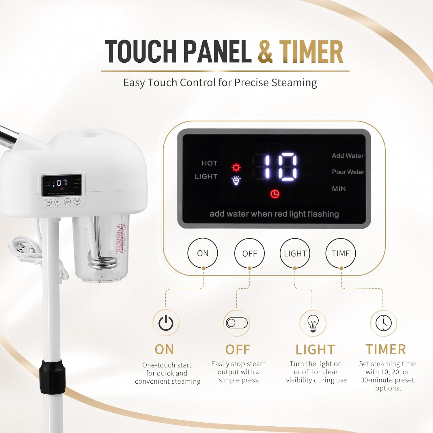 Winado Professional LCD Touch Screen Facial Steamer with Timer Function, Hot Mist Facial Vaporizer for Estheticians, Ideal for Home Beauty Spa Deep Cleansing & Skin Hydration, White