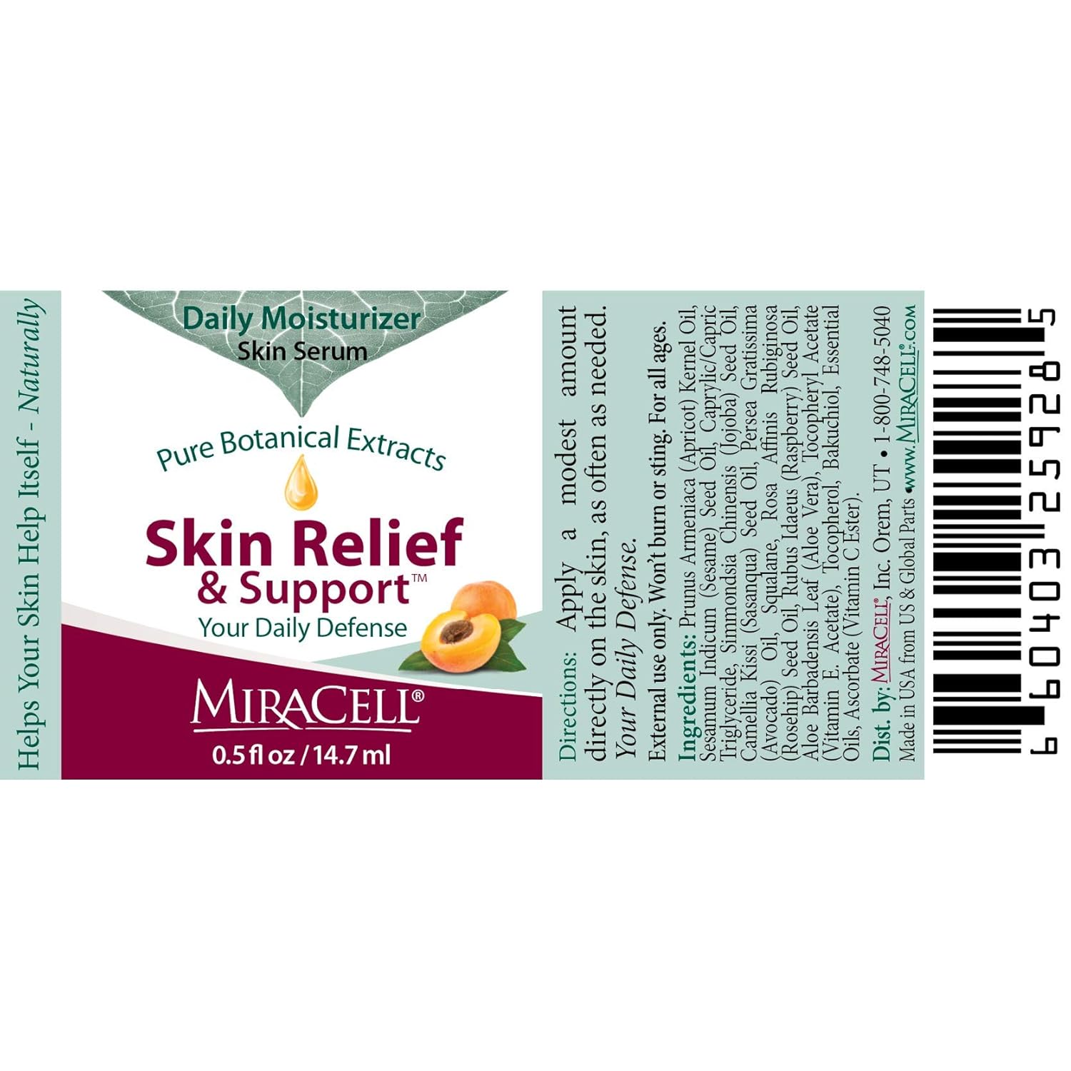 Miracell Skin Relief & Support Oil – Natural Face & Body Moisturizer with Apricot, Jojoba, and Vitamin E – Fast-Absorbing Hydration for Dry, Sensitive, or Rough Skin – 0.5 oz