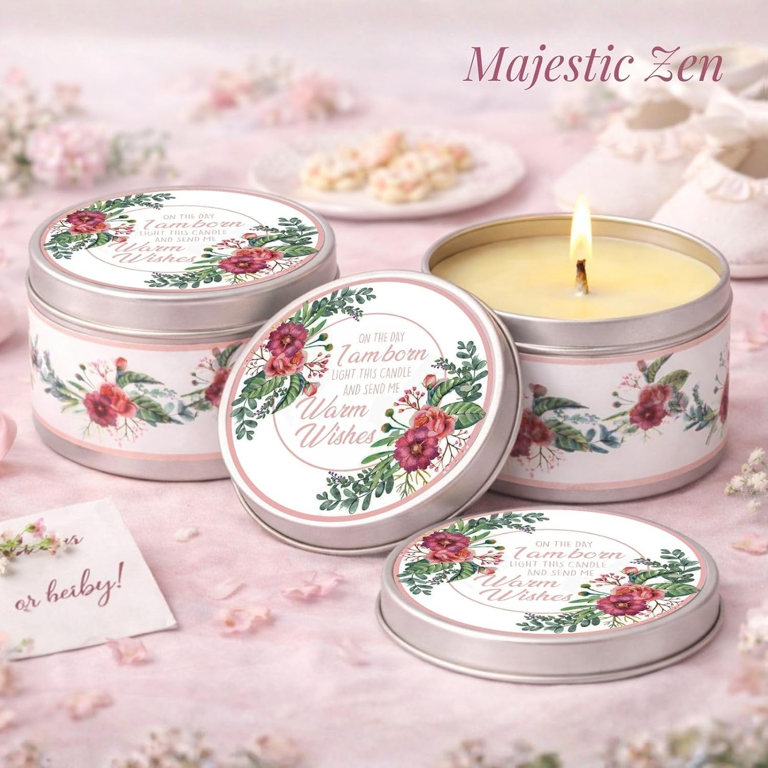 Majestic Zen Floral Scented Candles, Set of 9 for Baby Shower Party Favors and Gender Reveal Parties
