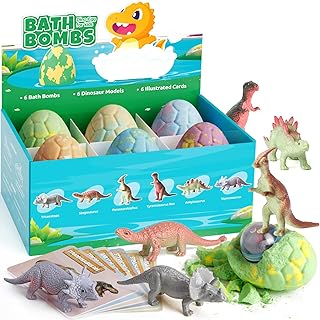TranquilBliss Dino Egg Bath Bombs for Kids with Surprise Inside, 6 Packs Dinosaur Bath Toys Set for Boys,Girls, Bubble Fizzies, Educational Birthday & Christmas Gift Ideas