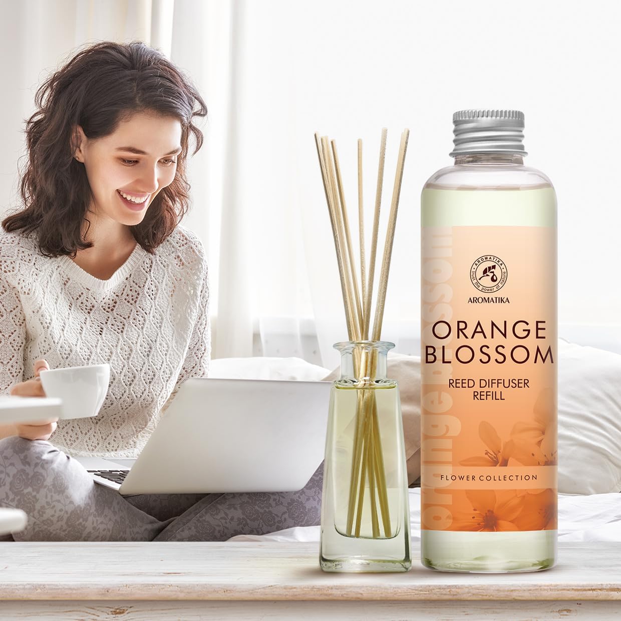 Refill Reed Diffuser Orange Blossoms 6.8Fl Oz (200ml) - Intensive - Fresh & Long Lasting Fragrance -for Aromatherapy - SPA - Home - Office - Fitness