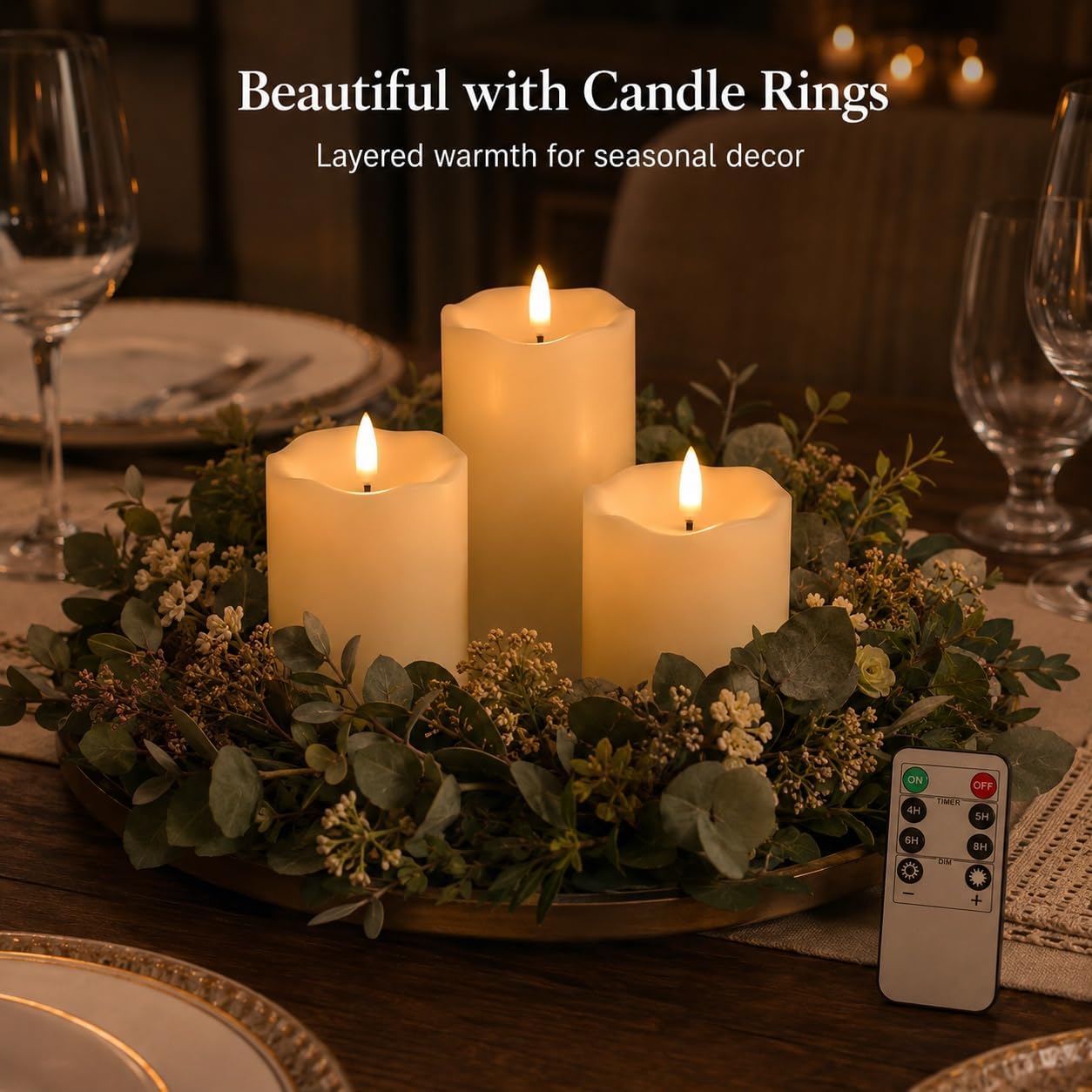 ANGELLOONG Flickering Flameless Candles, Realistic Battery Operated Candles with Remote and Timer, Set of 3 LED Candles for Fall Room Home Wedding Decor Centerpieces Table Party Christmas Decorations