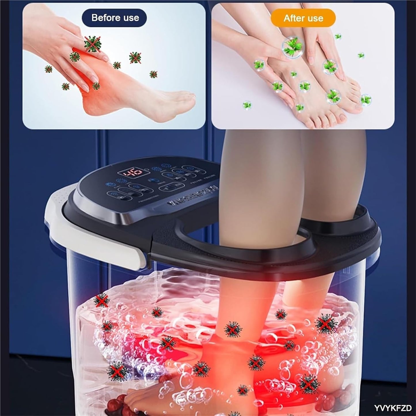 Foot Spa Bath Massager with Heat， Portable Foot Bath Basin with Heat Bubbles Red Light Temperature Control