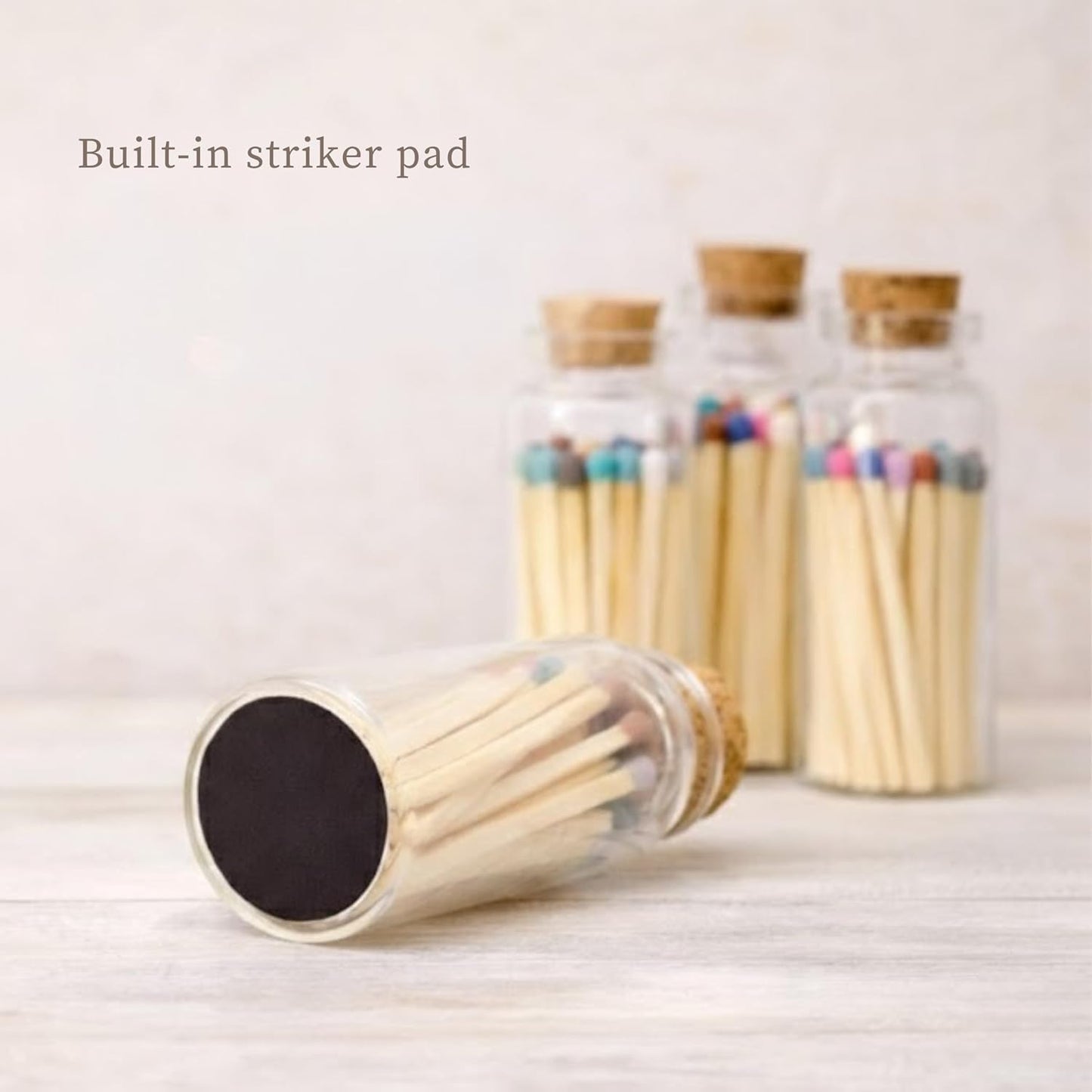 Chandler Studio Little Match Bottles – Wedding Match Bottle with Striker Bottom, Decorative Glass Match Jar with Cork (Single)