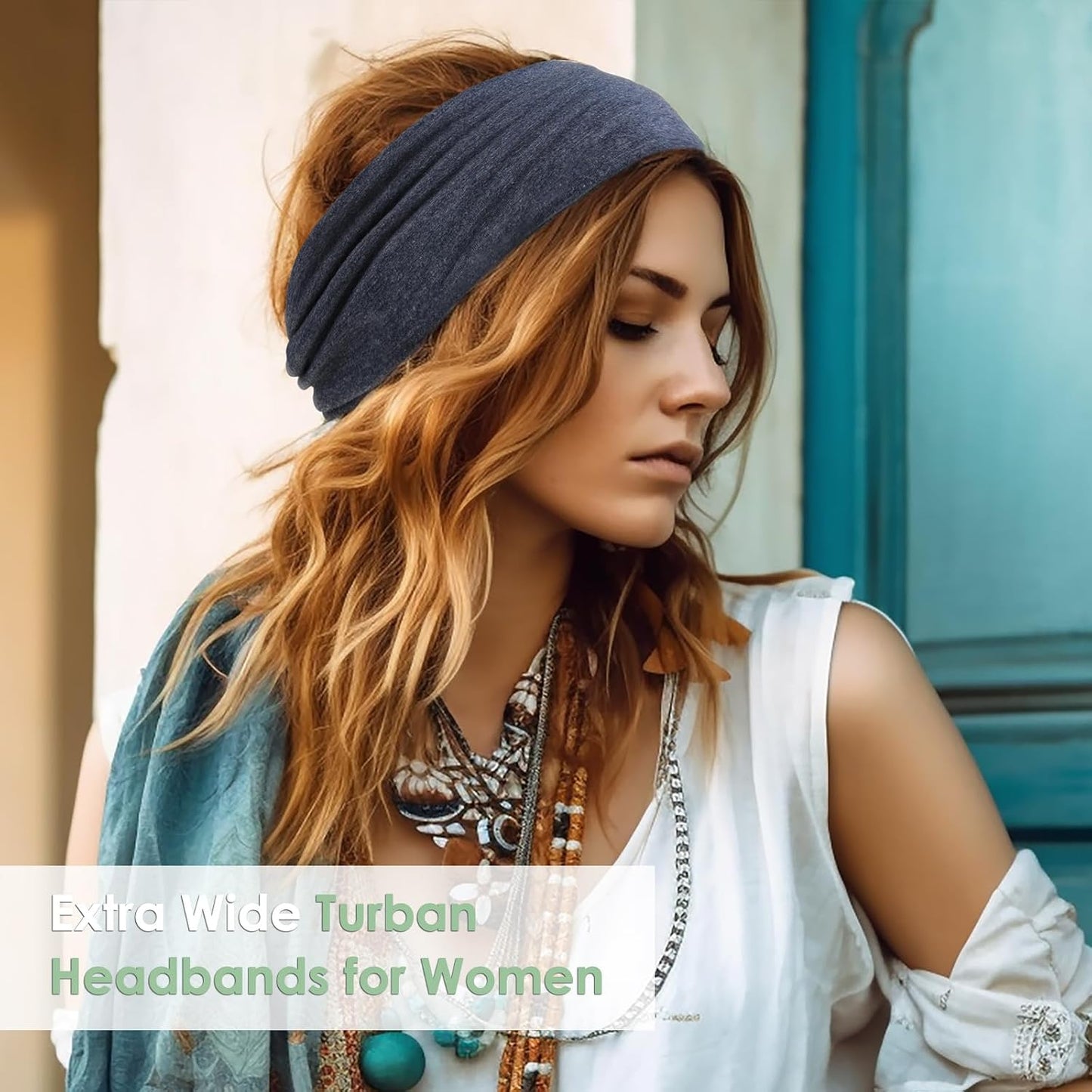 Extra Wide Headbands for Women, 7'' Large Cotton Like Turban Knotted Bandana Head Bands for Women Non Slip, Boho Headbands for Women's hair bands for women's hair 6 Pack