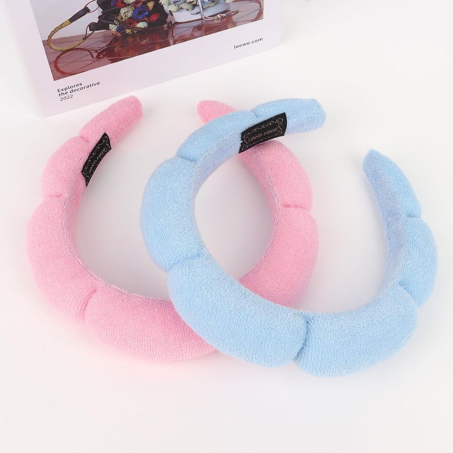 ANBALA Spa Headband for Women 2 Pack - Sponge Makeup, Puffy Skincare, Terry Cloth Shower Headband for Girls (Pink/Blue)