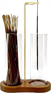Incense Holder, Hang Upside Down Incense Sticks Burner Holder Storage with Glass Ash Catcher,Ideal Gift (Brown)
