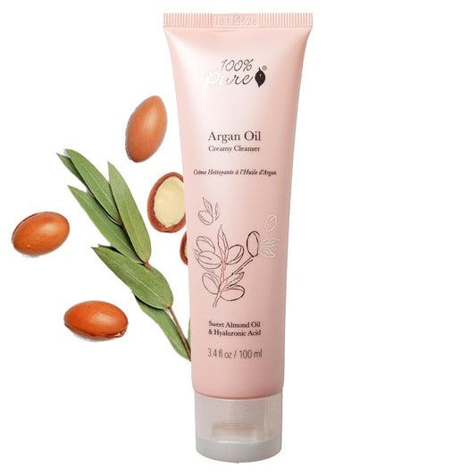 100% PURE Argan Oil Creamy Cleanser Daily Moisturizing Face Wash & Makeup Remover - Natural Anti-Aging Cleansing Botanicals