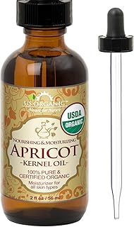 US Organic Apricot Kernel Oil, USDA Certified Organic,100% Pure & Natural, Cold Pressed Virgin, Unrefined in Amber Glass Bottle w/Glass Eyedropper for Easy Application (2 oz (Small))