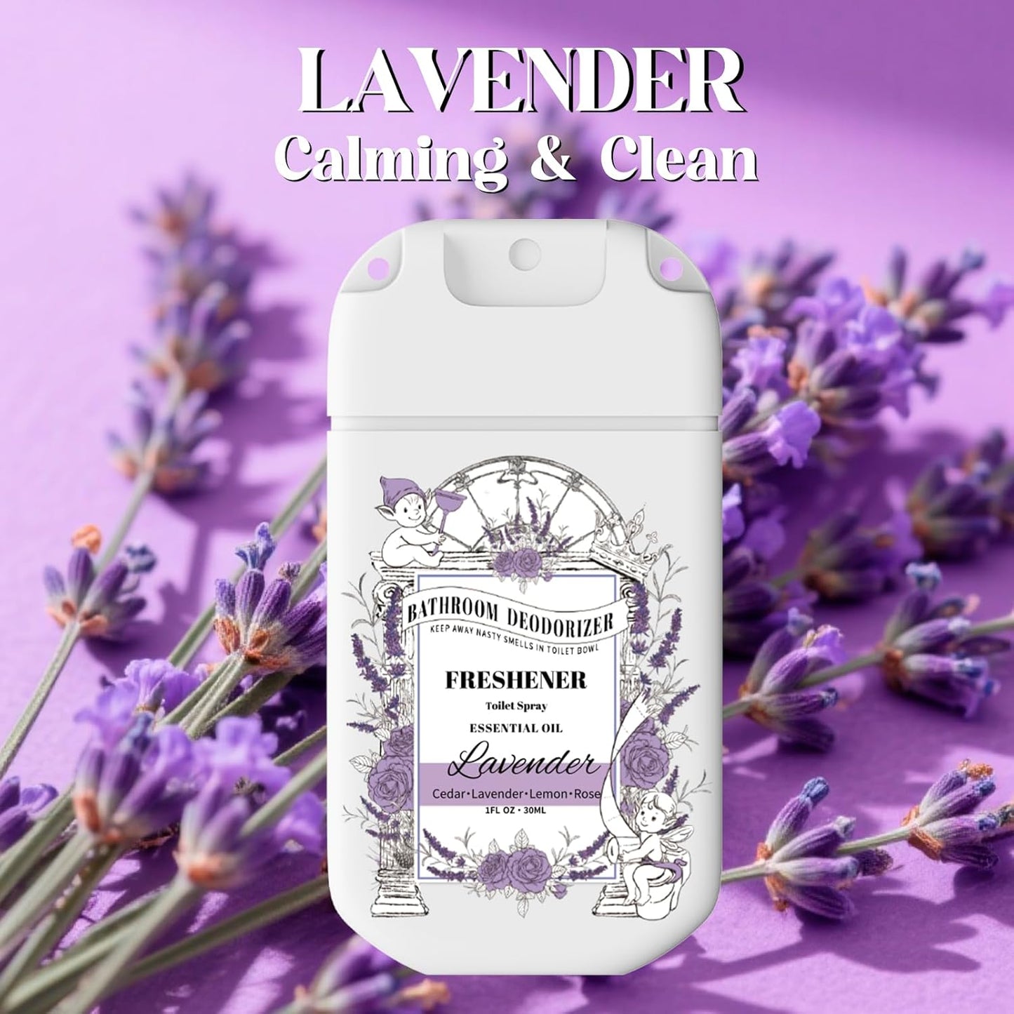 Travel Size Toilet Spray, Air Freshener Spray for Bathroom Deodorizer, Travel Essentials Variety with Removable Hook - Lemon Lavender Eucalyptus Scent