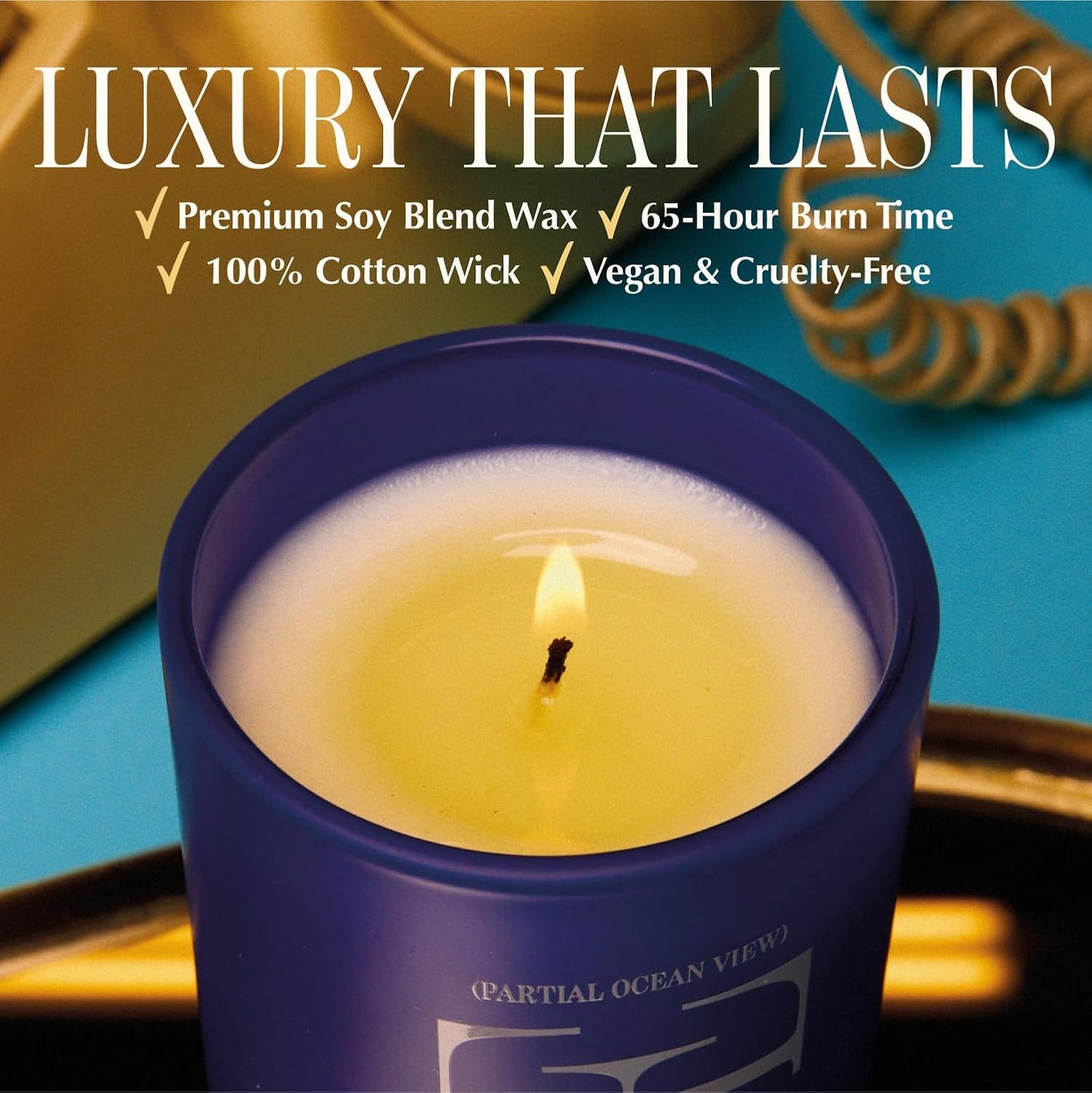 Vacation Partial Ocean View Suite Scented Soy Candle, 8 Ounces - Relaxing Candle with Bergamot, Lavender and Patchouli, Gift for Home Decor