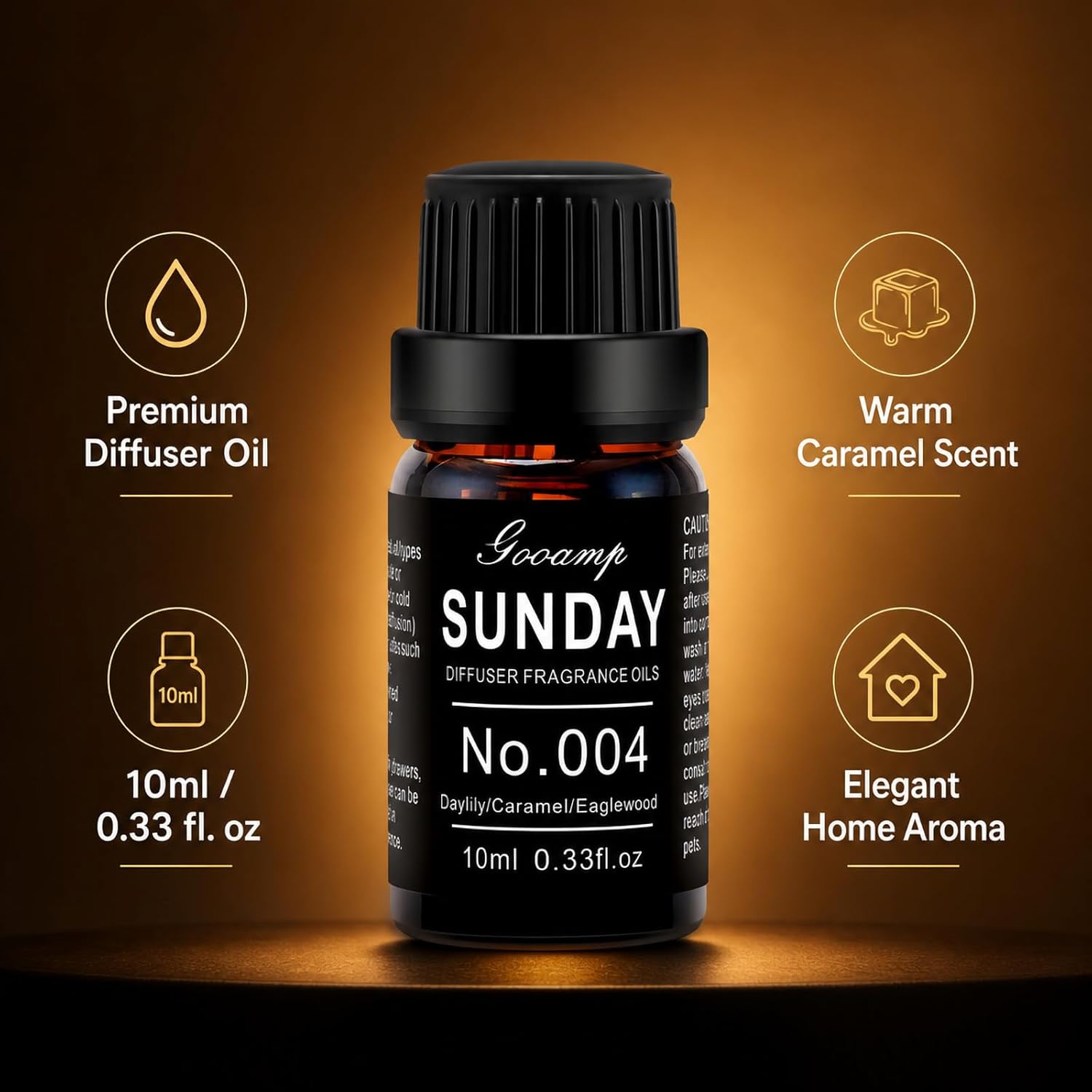 Gooamp SUNDAY-004 Essential Oil Blend for Diffuser - Essential Oils for Ultrasonic and Waterless Diffusers and DIY Crafts with Daylily/Caramel/Eaglewood - 10mL 0.33fl.oz