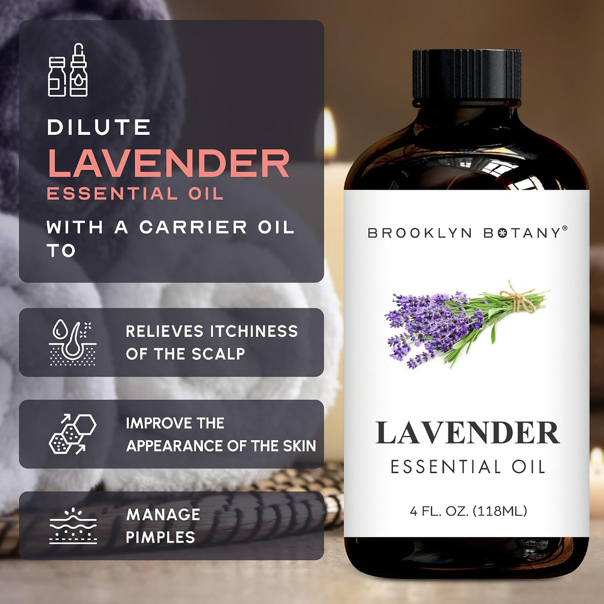 Brooklyn Botany Lavender Essential Oil - Huge 4 Fl Oz