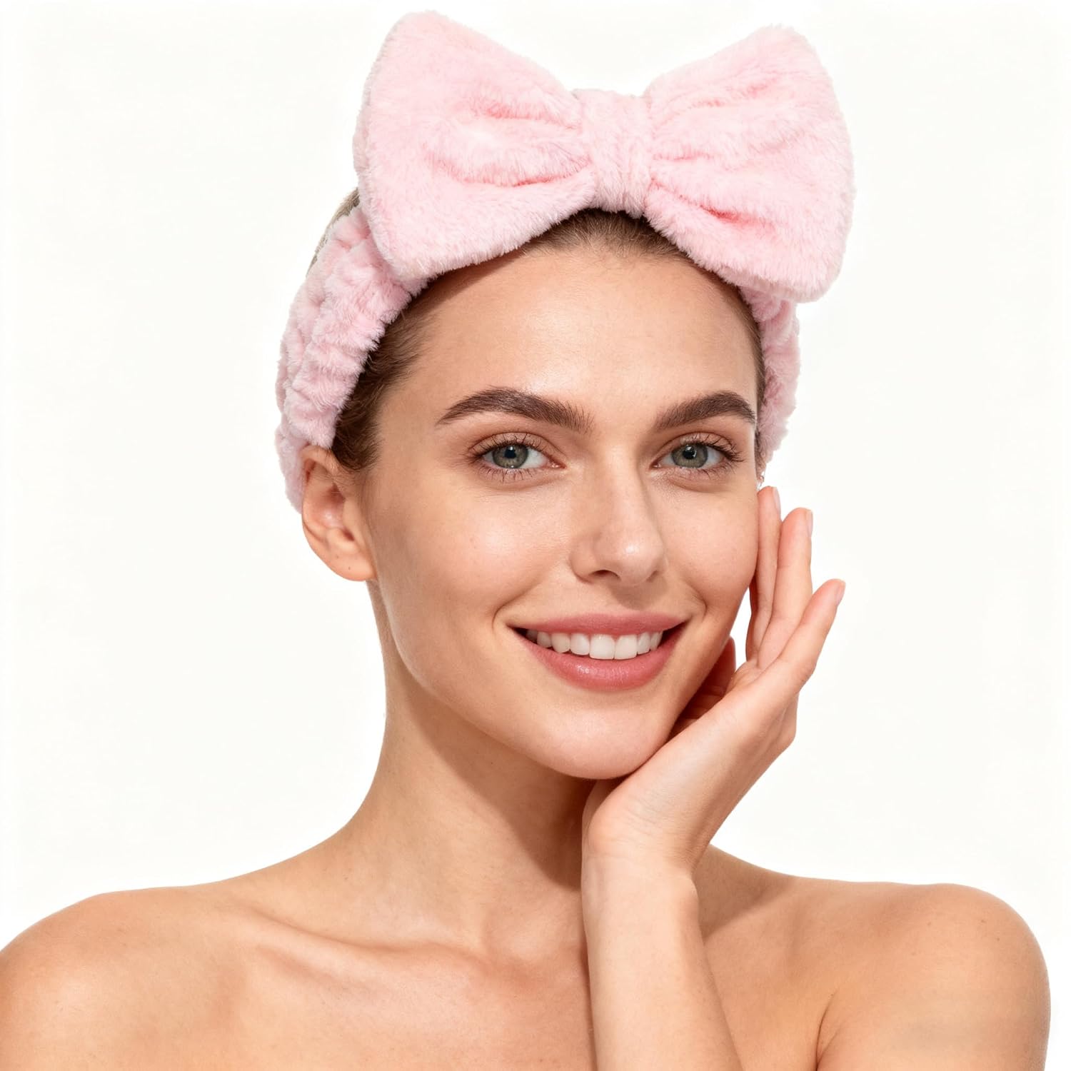 Spa Headbands,Makeup Headbands for Women,Facial Headband Bulk,Soft Coral Fleece Headband for Makeup,Cosmetic Head Wraps,Bow Hair Bands for Face Washing Shower Skin Care (pink, 12pcs)