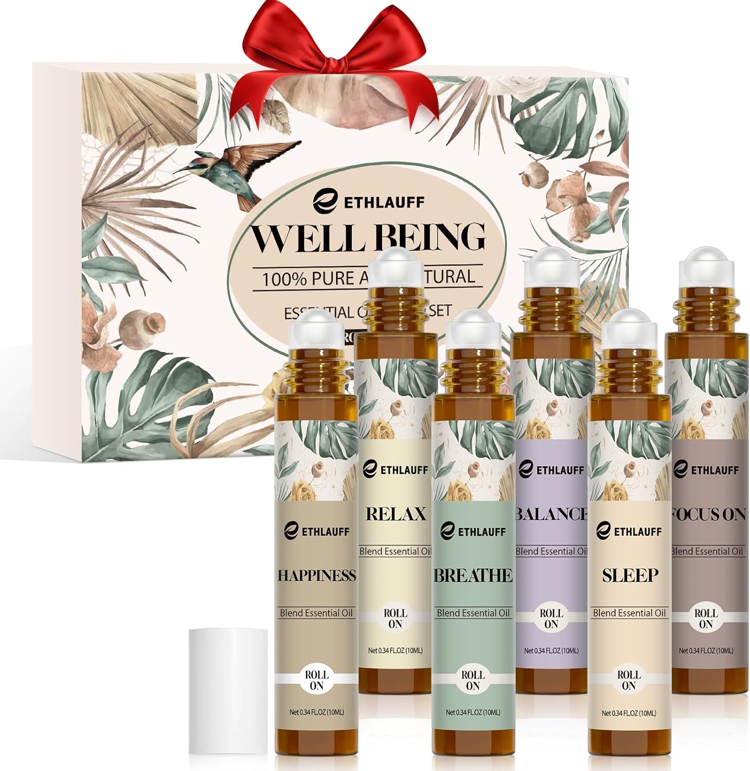 Essential Oils Roll On Set - (Relax, Sleep, Breathe, Focus on) Aromatherapy Oil with Roller Ball, Essential Oils for Skin - Self Care Gift for Women