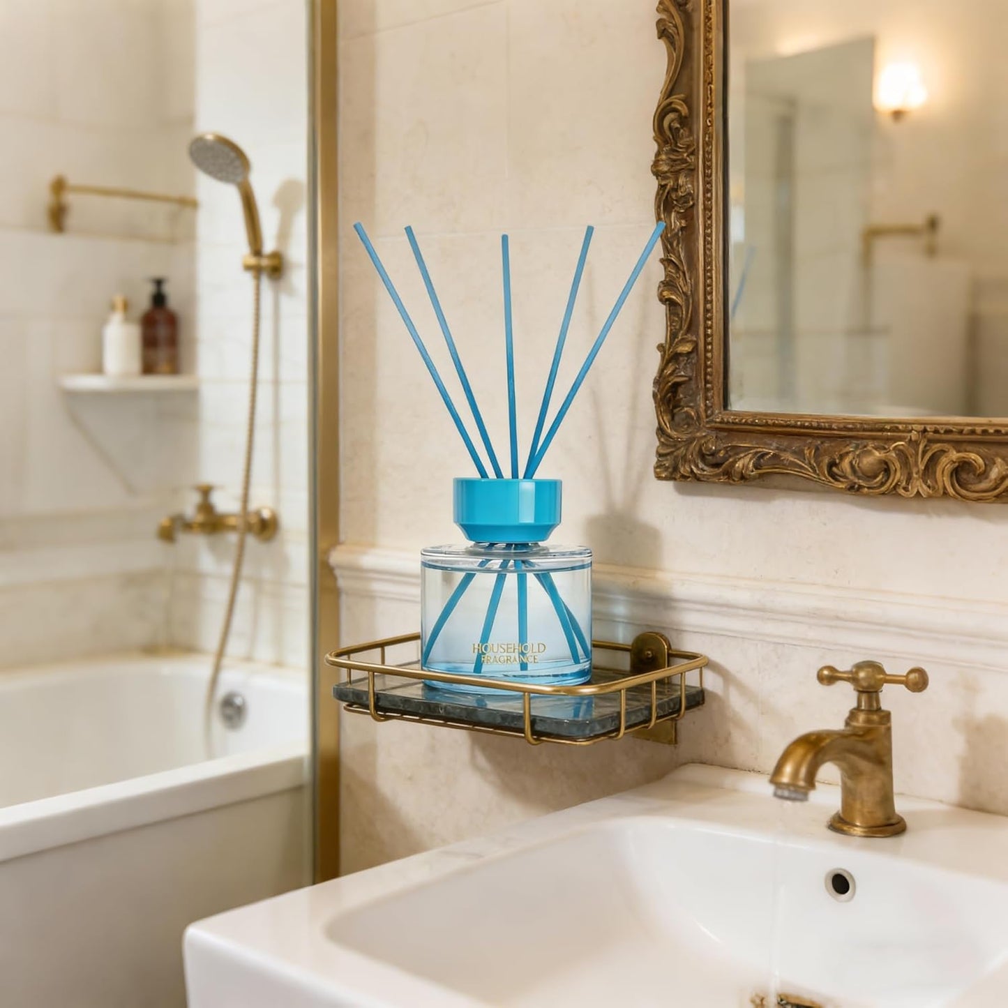 Reed Diffuser Set - 3.38 fl oz (100ml) Vanilla Oil Diffusers | 5 Premium Reed Sticks | Home Fragrance Oil for Bathroom, Bedroom & Living Room | Aromatherapy Diffuser | Shelf Decor