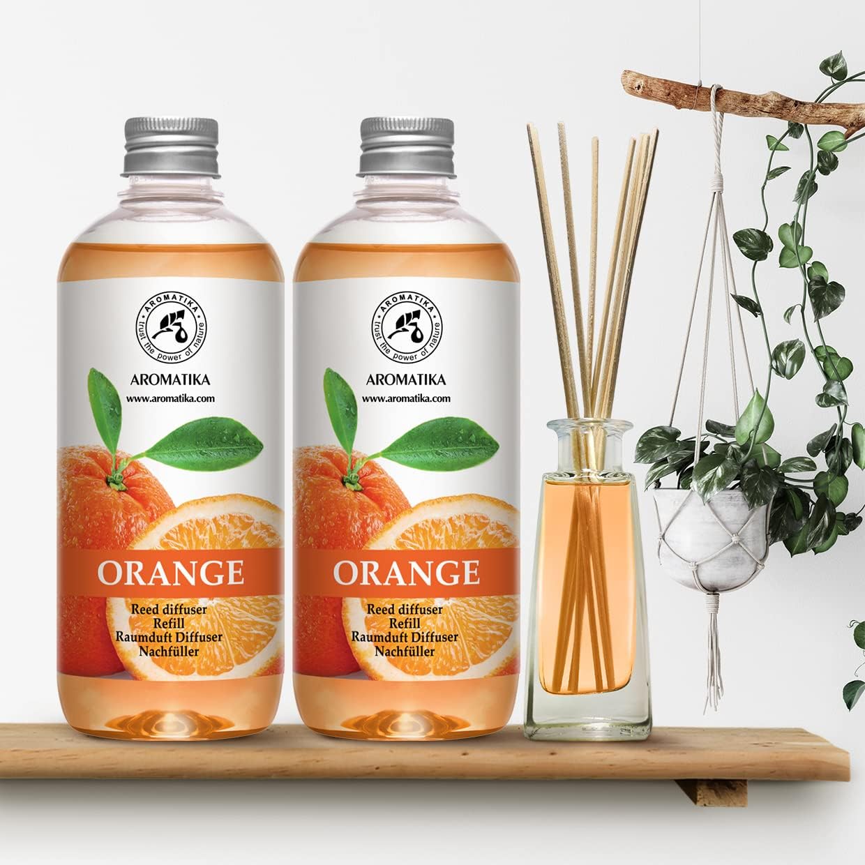 Orange Room Diffuser Refill Set 2*17 Fl Oz - Room Fragrance Diffuser with Natural Essential Orange Oil - Best for Aromatherapy - Spa - Home - Kitchen - Bath - Office - Fintess - Restaurant - Boutique