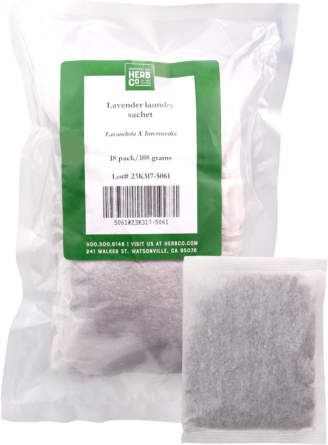 Lavender Laundry Sachets, by Herb Co, Lavandula x Intermedia, Natural, Reusable Dryer Fabric Softener and Closet Freshener, Kosher, Pack of 18