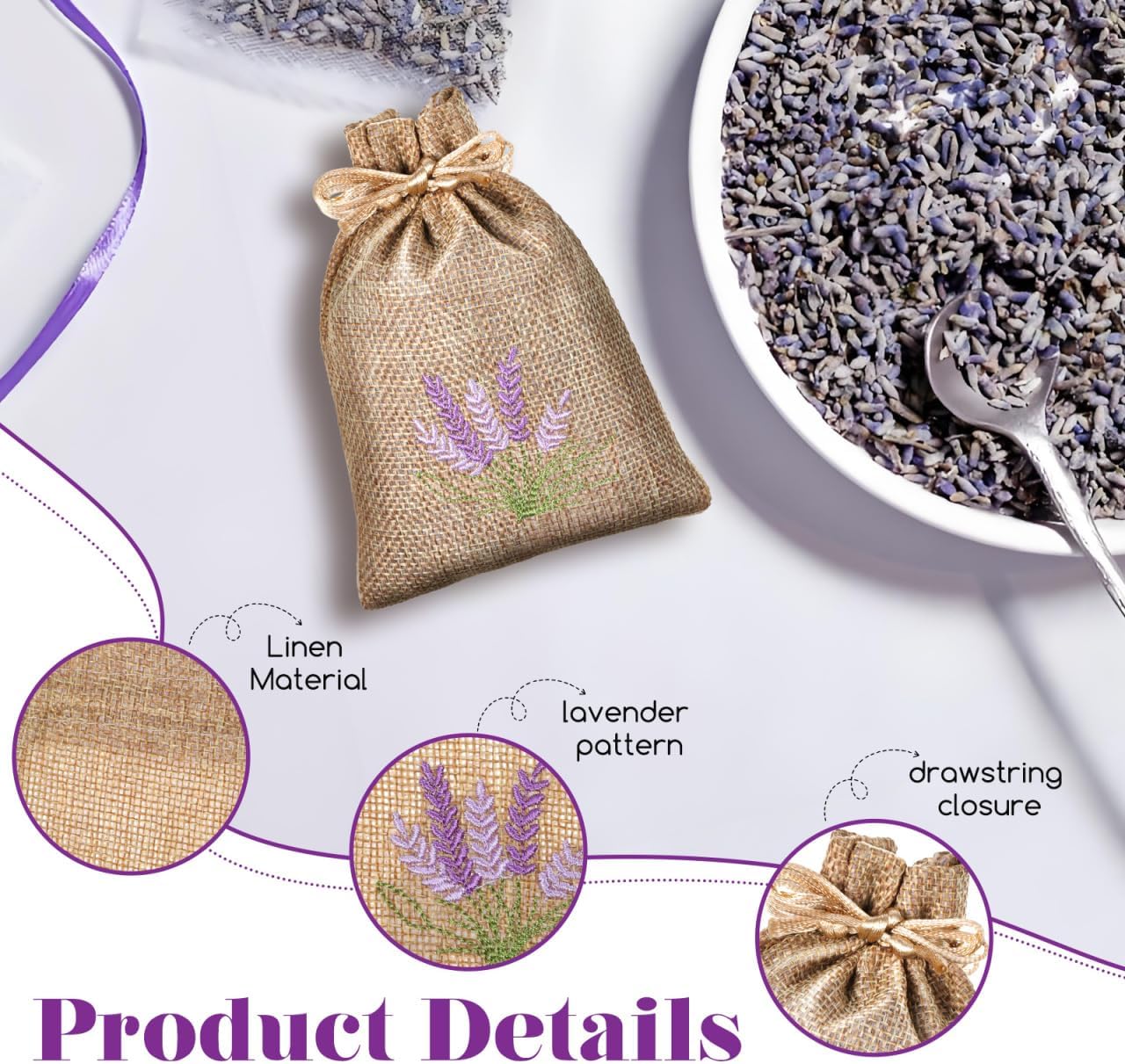 iplusmile 10 Pcs Empty Lavender Sachet Bags with Drawstring, 4x5.5 Embroidered Burlap Cloth Pouches for Dried Flowers Potpourri Bath Salts, Small Closet Drawer Fragrance Bag