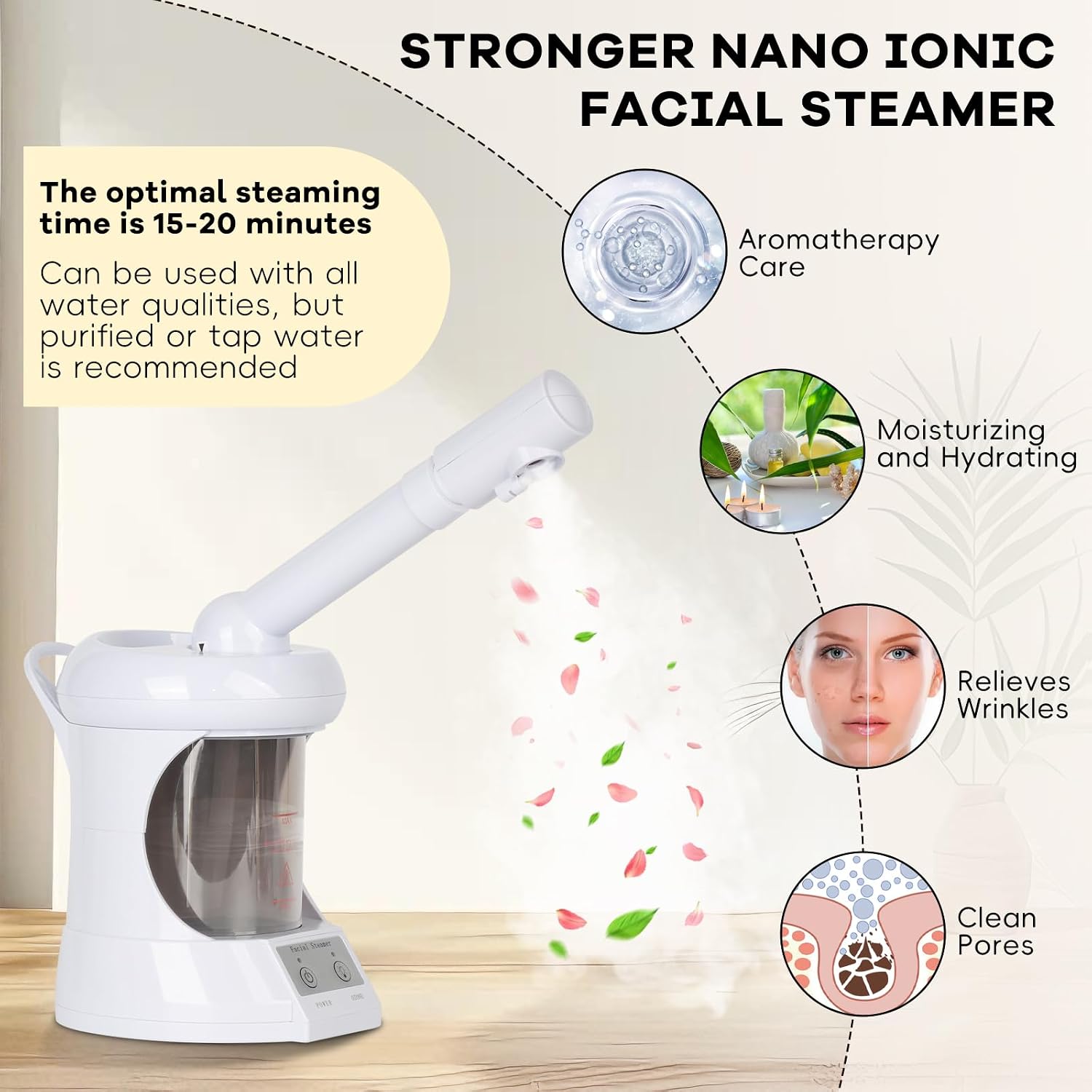 Table Facial Steamer, Face Steamer with Extendable Arm Nano Ionic Steamer for Home Salon Spa or Personal Care
