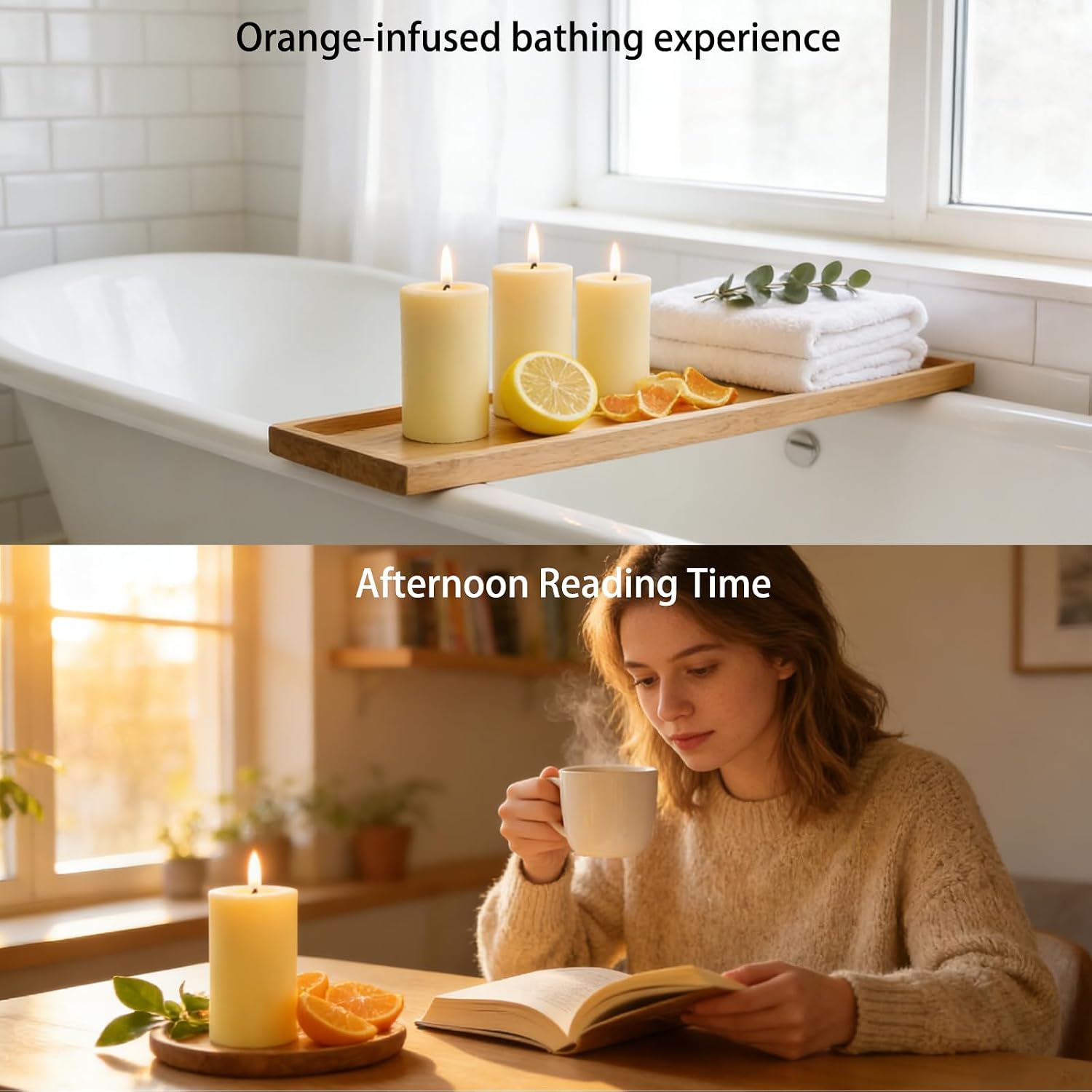 Orange Lemon Scented Beeswax Pillar Candles, Non-Toxic Natural Beeswax & Soy Scented Candles for Home, 35 Hour Clean Burn Smokeless Pillar Candle, 2x4 Inch