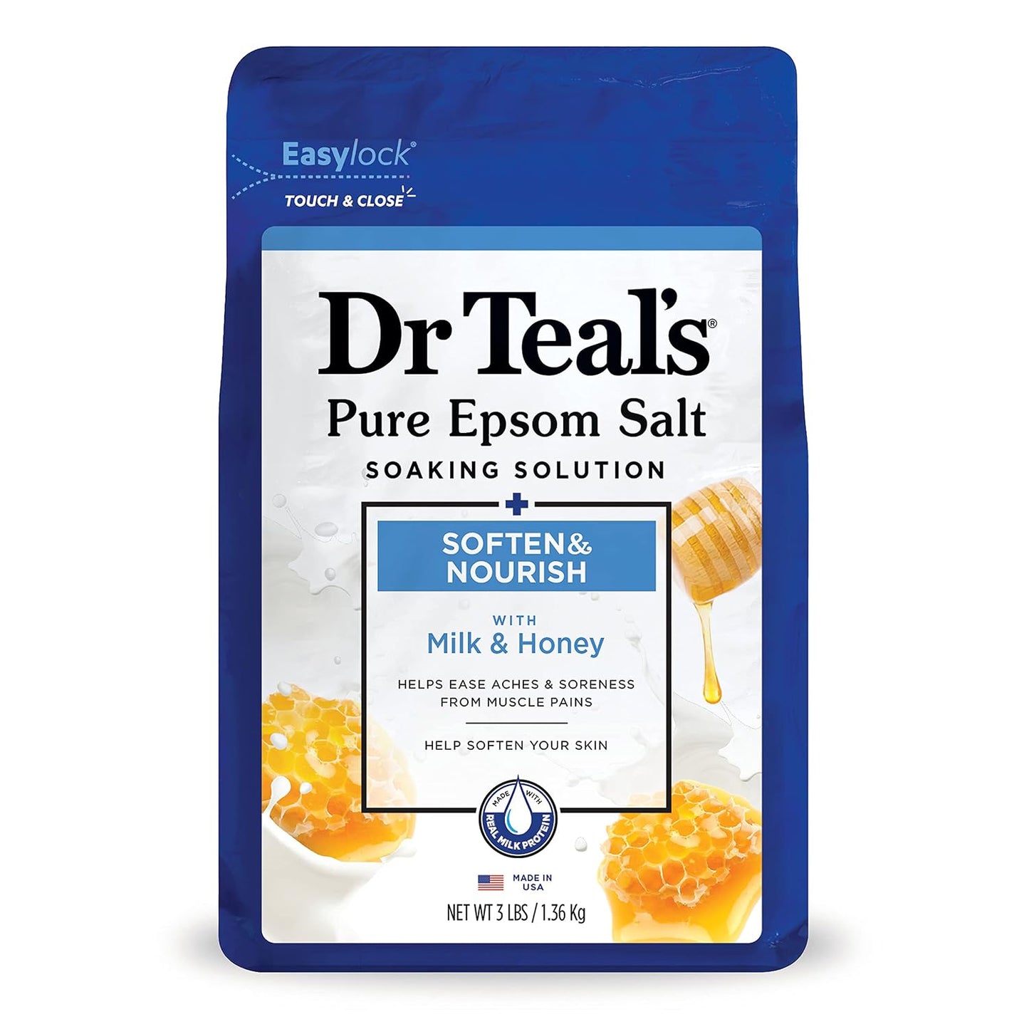 Dr Teal's Foaming Bath with Epsom Salt, Shea Butter & Almond, 34 fl oz (Pack of 4) + Dr Teal's Epsom Salt Soaking Solution, Milk and Honey, 48 Oz