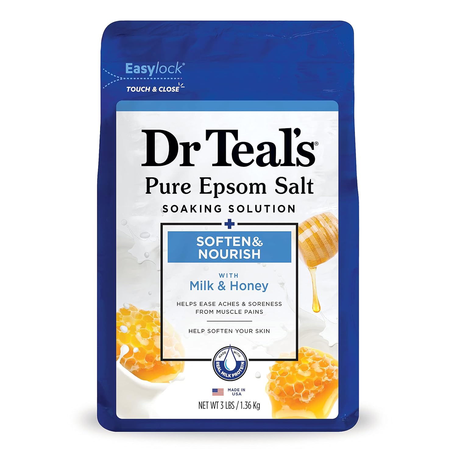 Dr Teal's Foaming Bath with Epsom Salt, Shea Butter & Almond, 34 fl oz (Pack of 4) + Dr Teal's Epsom Salt Soaking Solution, Milk and Honey, 48 Oz