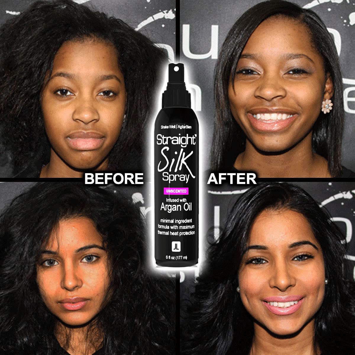 Straight Silk Spray with Moroccan Argan Oil Thermal Protector Spray | Hair Straightening & Detangler | Alcohol-Free | Heat Protectant up to 450°F | Flat-Iron | Blow-Dry | Unscented | MADE IN USA (6oz)