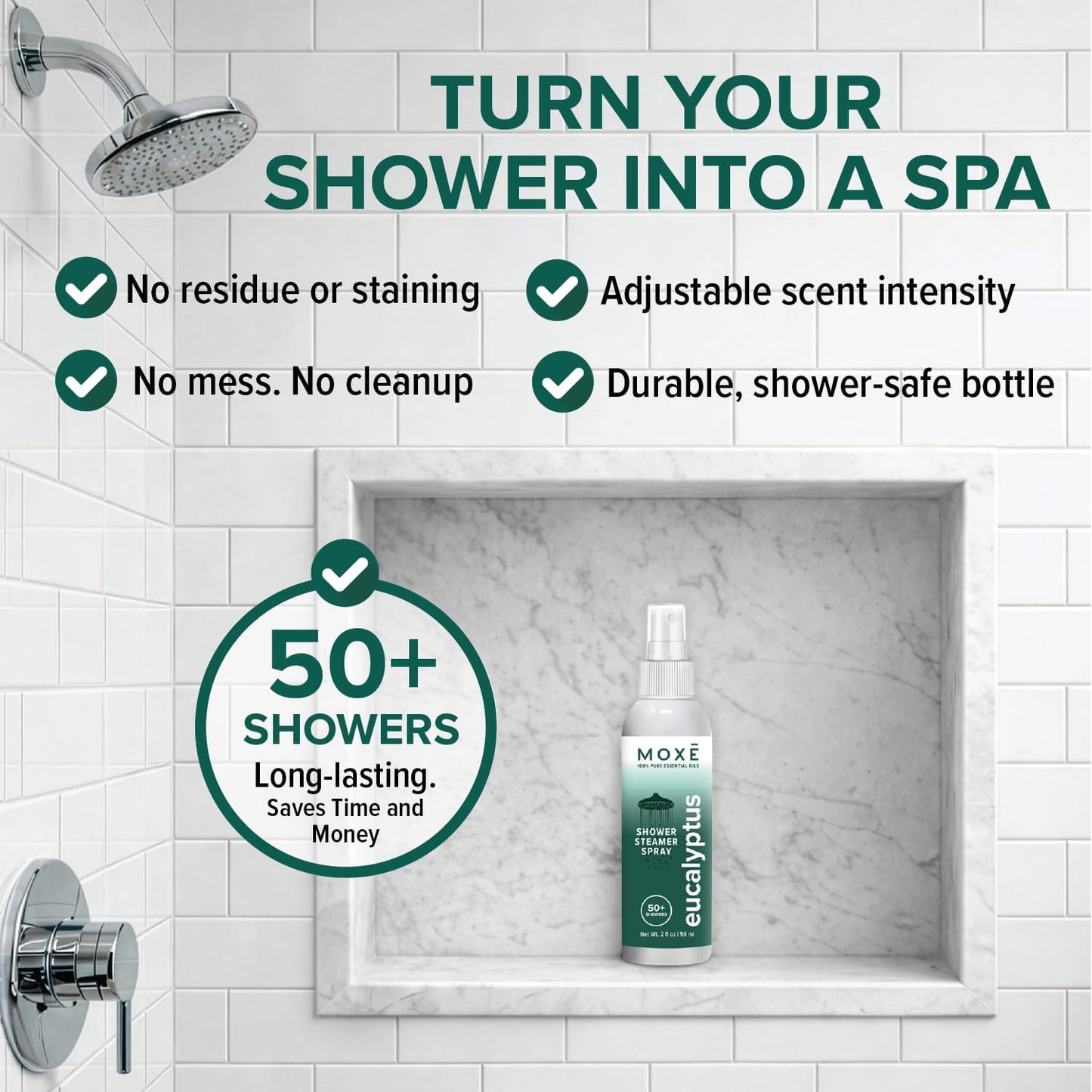 MOXĒ Shower Steamer Spray Eucalyptus Essential Oil Shower Spray – Relaxing Aromatherapy Mist for Home Spa Experience – Pure Plant Based Fragrance for Daily Routine – 1 Pack, 2oz