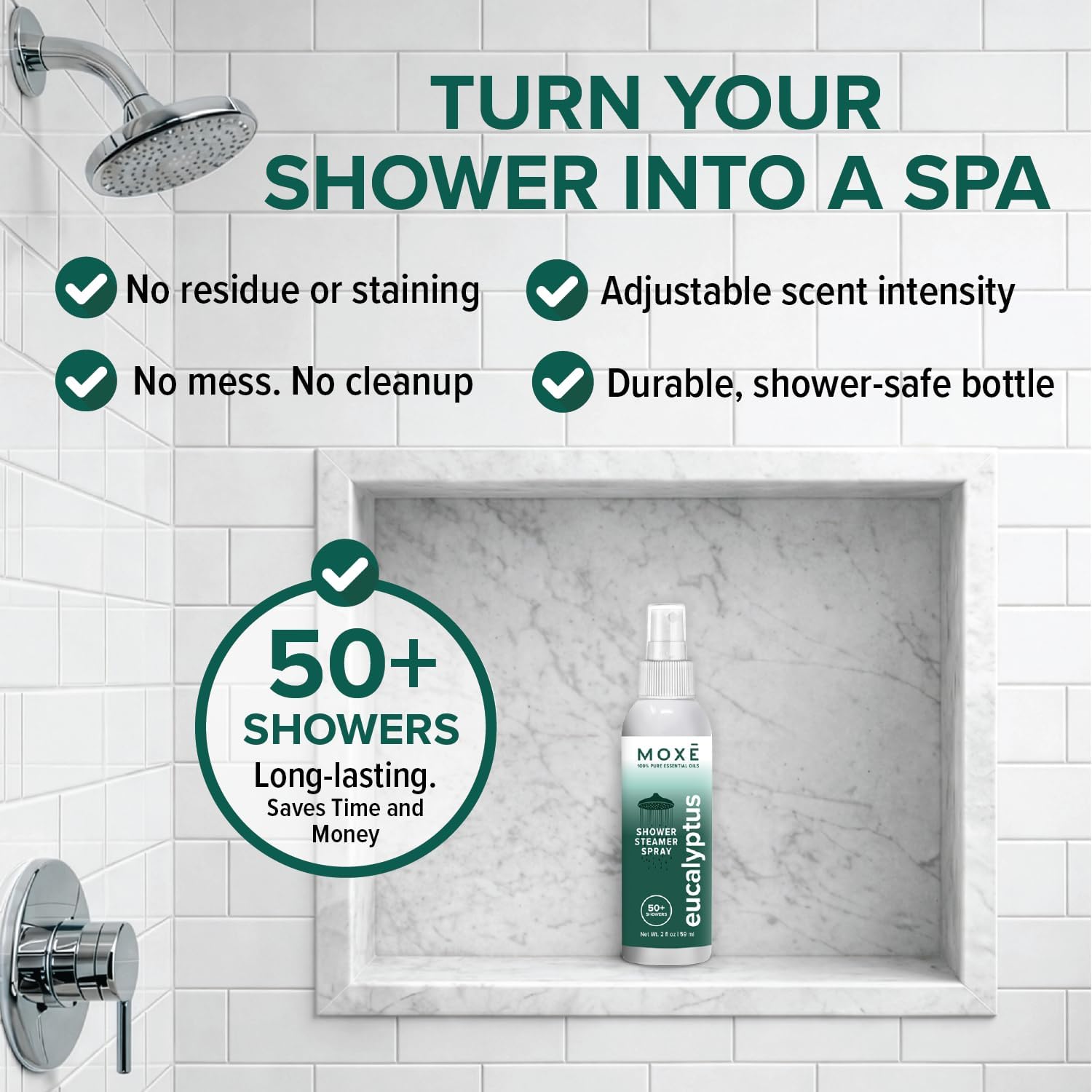 MOXĒ Shower Steamer Spray Eucalyptus Essential Oil Shower Spray – Relaxing Aromatherapy Mist for Home Spa Experience – Pure Plant Based Fragrance for Daily Routine – 1 Pack, 2oz