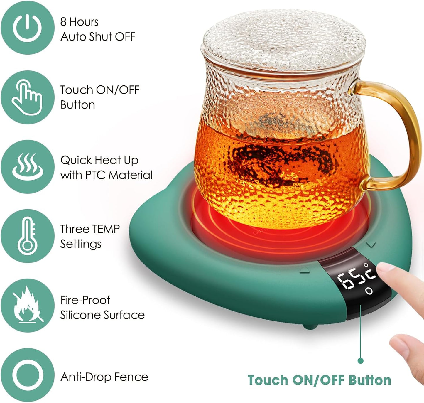 Coffee Mug Warmer for Desk, Cup Warmer with Auto Shut Off, Mug Warmer Plate for Coffee, Milk, Tea, Beverage - Mug Heater for Travel, Home and Office (Green)