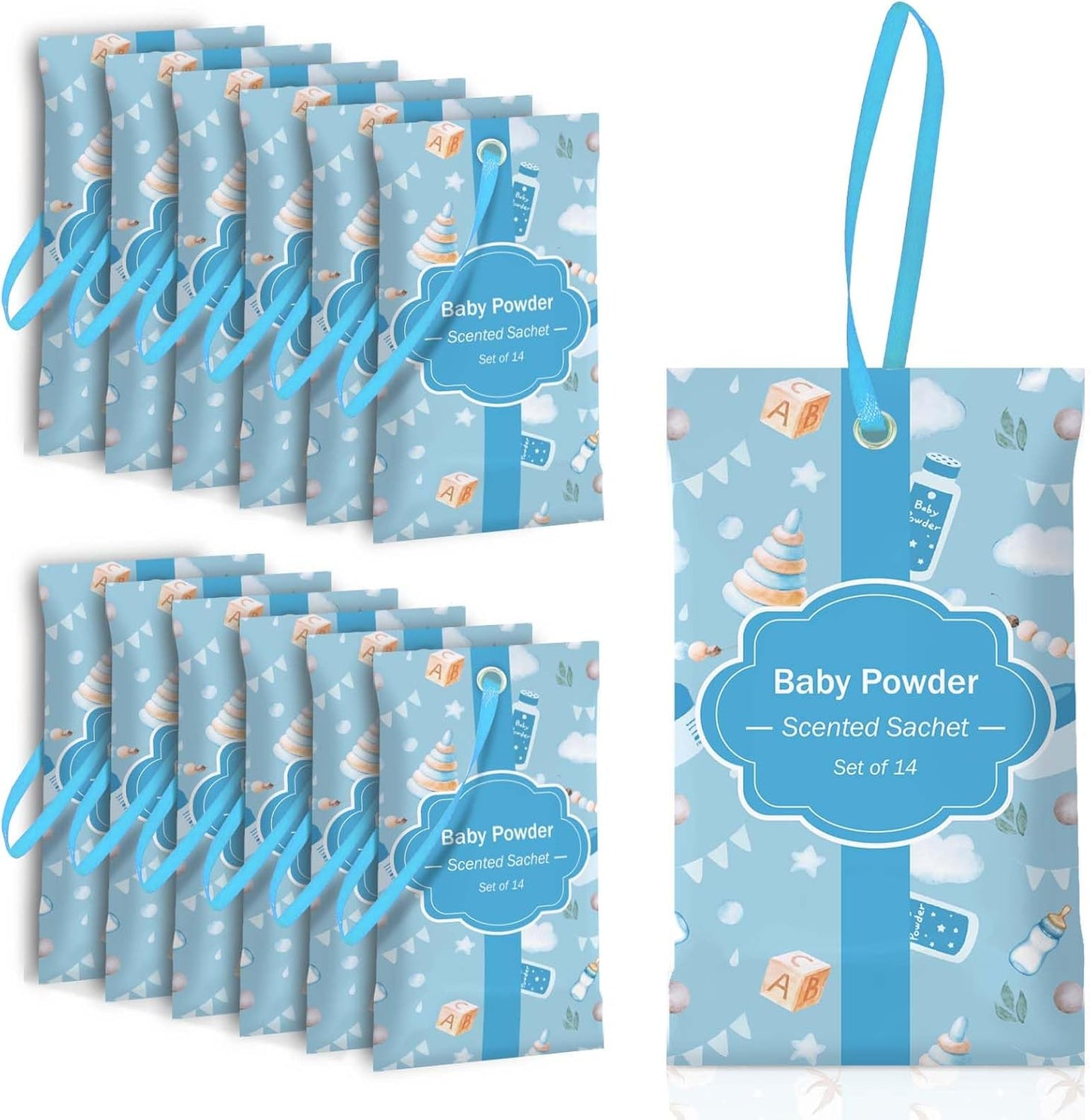 SCENTORINI Scented Sachets for Drawers and Closets, Baby Powder Scent 14 Pack, Long-Lasting Sachets Bags Wardrobe Freshener for Drawers, Closets, Handbags, Suitcases