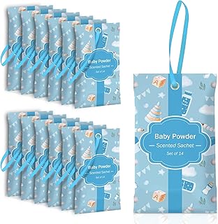 SCENTORINI Scented Sachets for Drawers and Closets, Baby Powder Scent 14 Pack, Long-Lasting Sachets Bags Wardrobe Freshener for Drawers, Closets, Handbags, Suitcases