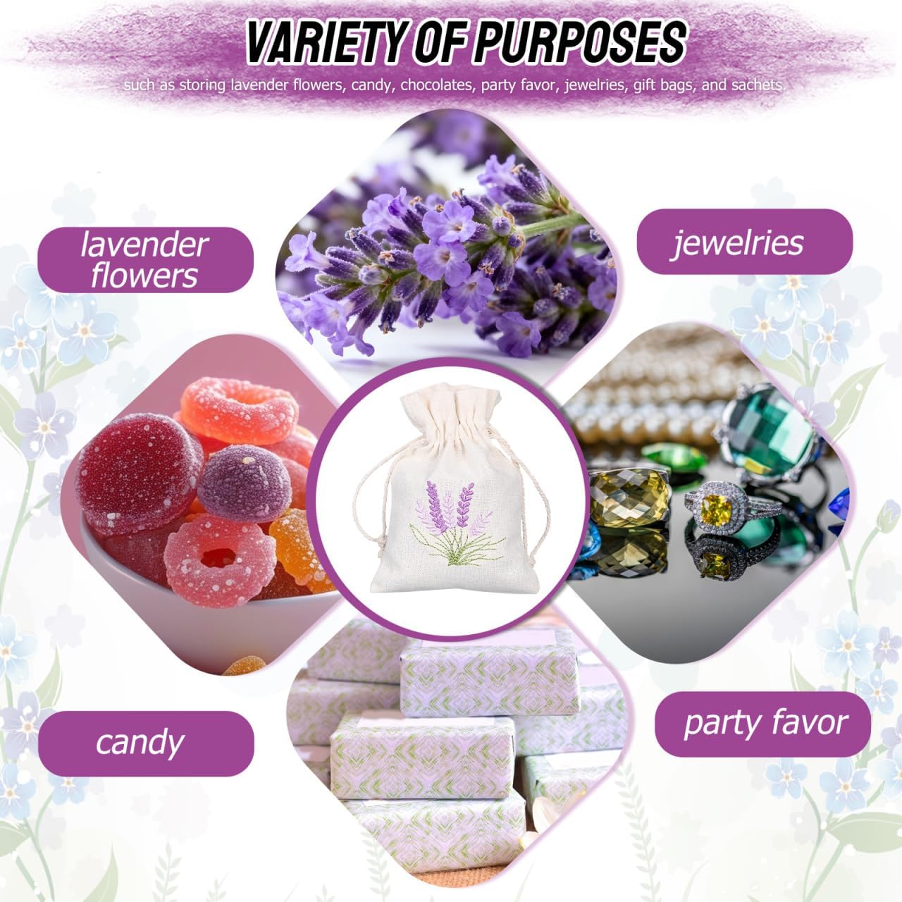10pcs Empty Sachet Bags, Refillable Embroidered Lavender Cotton Bags Small Drawstring Lavender Holder Resuable Perfume Pouches DIY Craft Gifts for Spice, Dry Flower, Aromatic Plants (5.5 X 3.93)