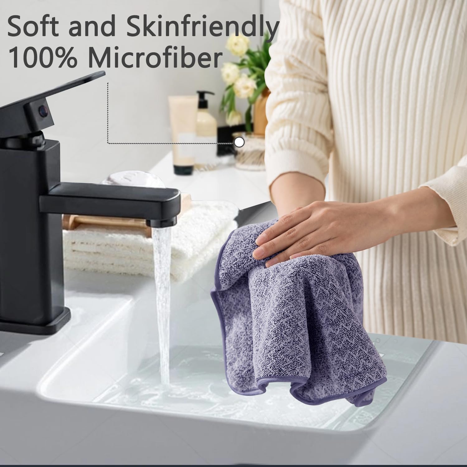 18 Piece Bath Towels Set,100% Microfiber Family Bathroom Towel with Hanging Loops-6 Bath Towels,6 Hand Towels,6 Washcloths,Quick Dry Highly Absorbent Shower Towel for Bathroom,Hotel,Spa-Dark Purple