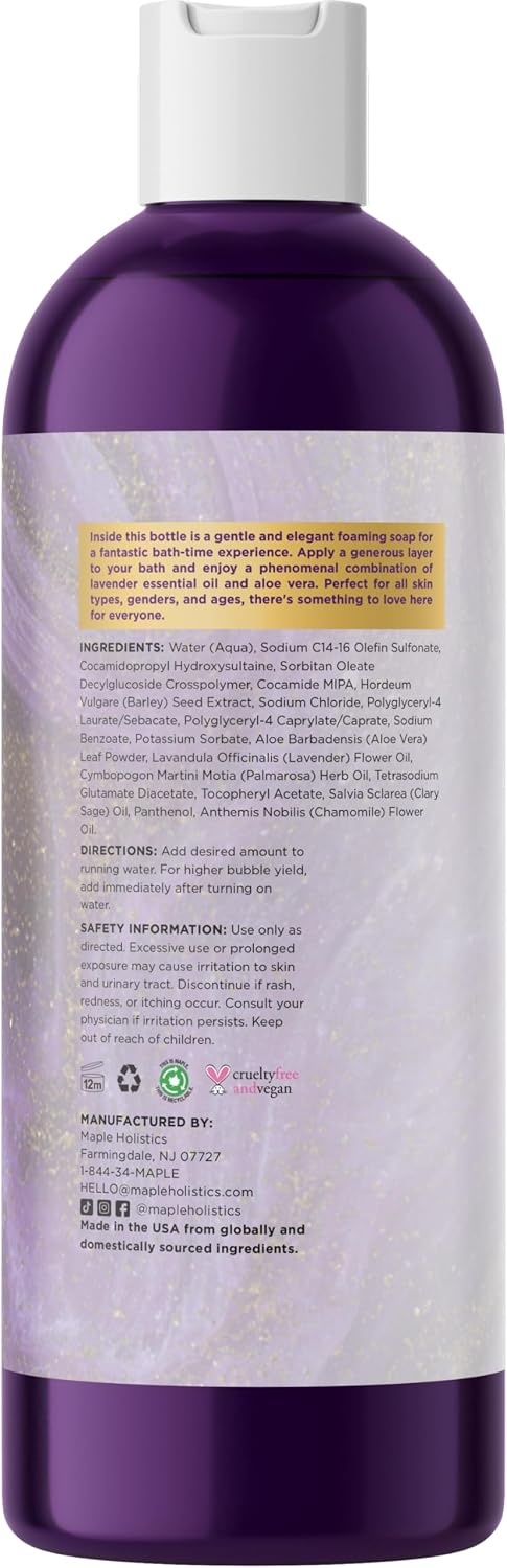 Premium Lavender Bubble Bath for Women - Moisturizing Foaming Bath Bubbles for Adults with Chamomile Clary Sage & Lavender Aromatherapy Oils for Relaxing Self Care - Paraben & Sulfate Free (8 Fl Oz)
