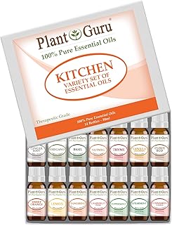 Kitchen Essential Oil Set 14-10 ml. 100% Pure Therapeutic Grade Includes Ginger, Oregano, Basil, Nutmeg, Thyme, Vanilla, Clove, Orange, Lemon, Tangerine, Grapefruit, Peppermint, Spearmint, Cinnamon