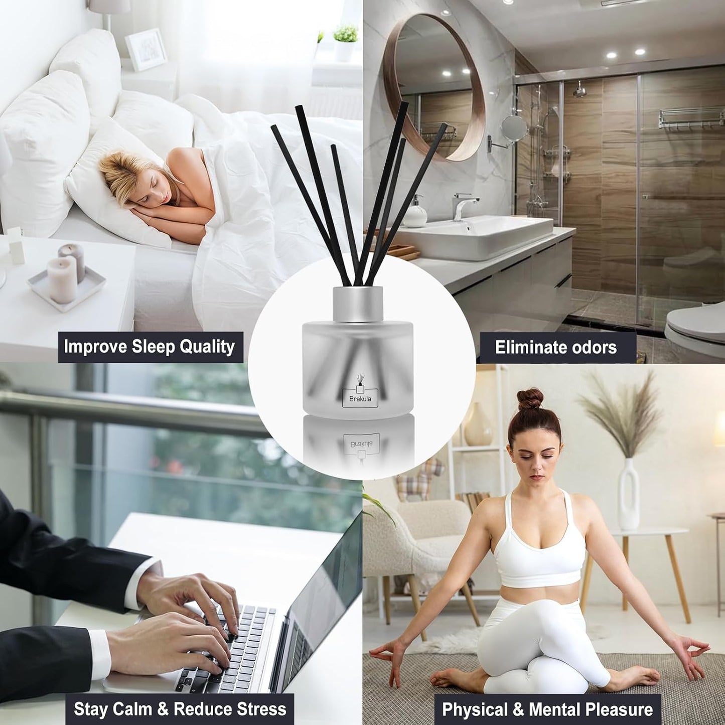 Brakula Reed Diffuser Set- Eucalyptus & Mint Scented Home Fragrance, 3.4OZ(100ml) x 2, Essential Oil Diffuser for Living Room, Bathroom & Guest Rooms